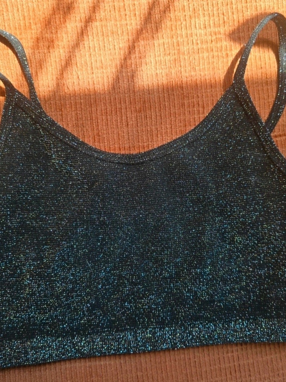 Forever 21 Shimmer Cropped Tank Top - Black with Blue Sparkle